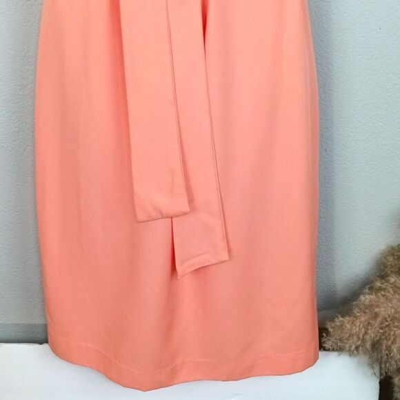 Alex Marie Women Apricot Sleeveless V Neck Belted Sheath Midi Dress sz 4 - Picture 6 of 15